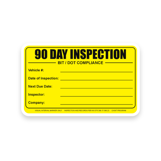 DOT 90-Day Inspection Labels - 5.28 x 3.26 inch yellow weatherproof vinyl label with write-in fields