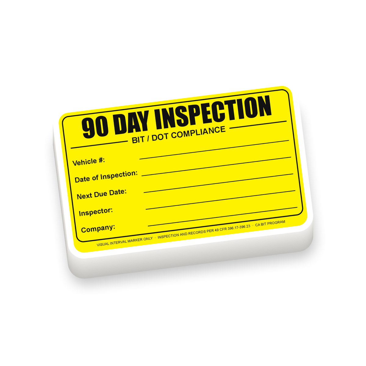 DOT 90-Day Inspection Labels - 100 pack stack of weatherproof vinyl inspection decals