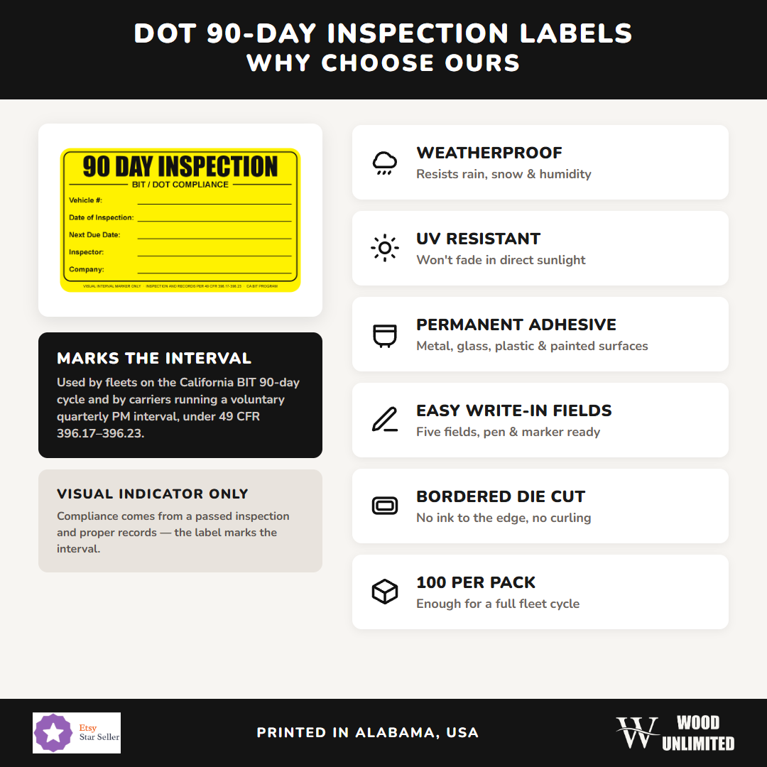 DOT 90-Day Inspection Labels - weatherproof, UV resistant, permanent adhesive, easy write-in fields