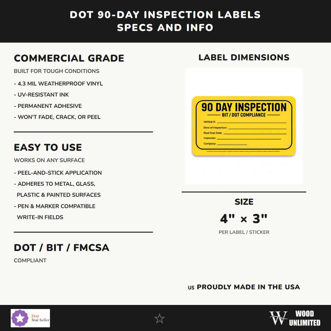 DOT 90-Day Inspection Labels - 100 Pack - Weatherproof Vinyl - engraving detail