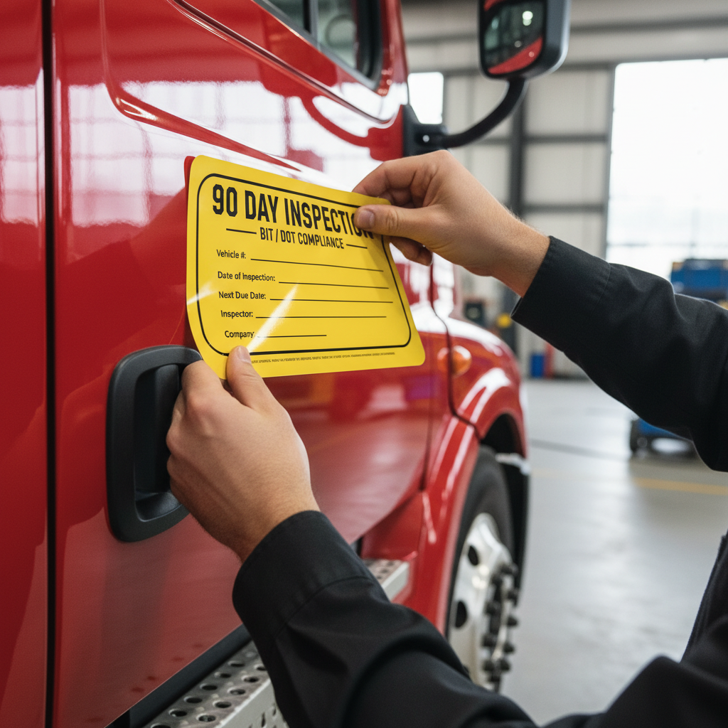 DOT 90-Day Inspection Labels - 100 Pack - Weatherproof Vinyl - lifestyle photo