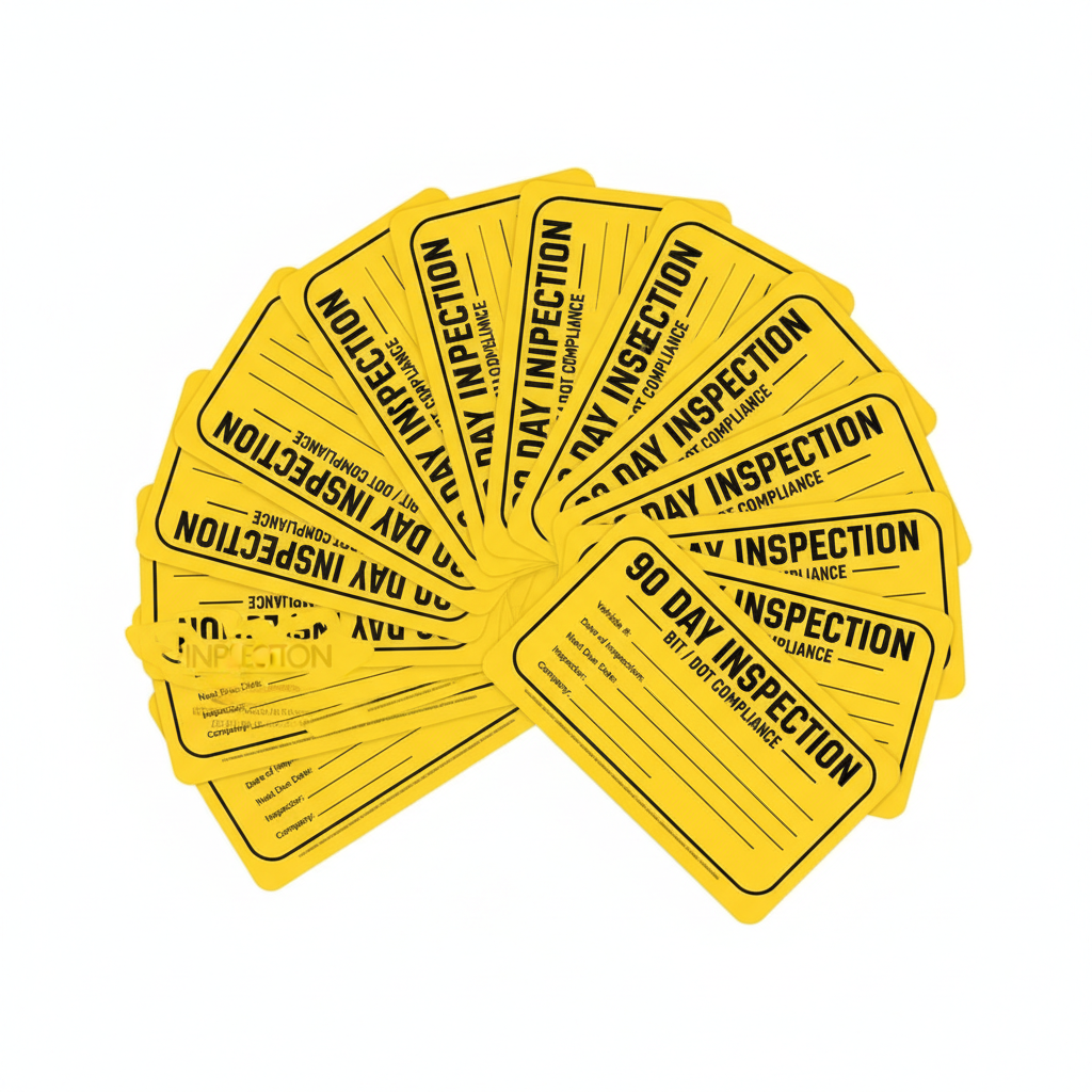 DOT 90-Day Inspection Labels - 25 Pack - Weatherproof Vinyl - size comparison