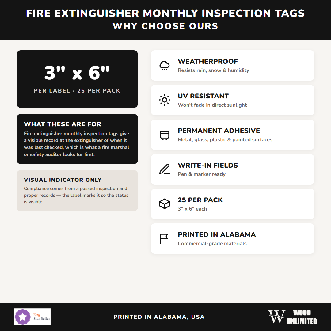 Fire Extinguisher Monthly Inspection Tags - weatherproof, UV resistant, permanent adhesive, 25 per pack