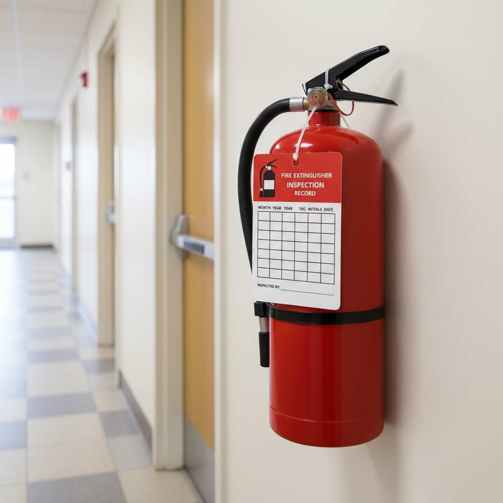 Fire Extinguisher Monthly Inspection Tags - 25 Pack - Weatherproof Vinyl - detail view