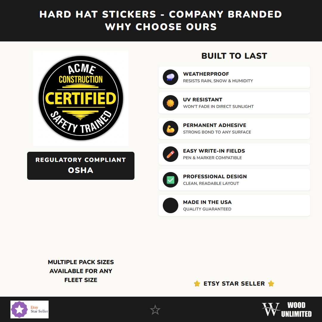 Hard Hat Stickers - Company Branded - 25 Pack - Weatherproof Vinyl