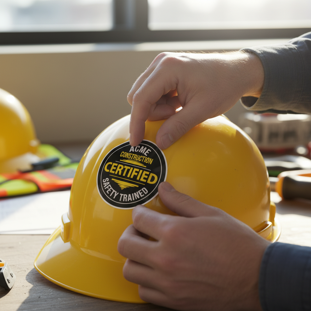 Personalized Hard Hat Stickers - Company Branded - 50 Pack - Weatherproof Vinyl laser engraved