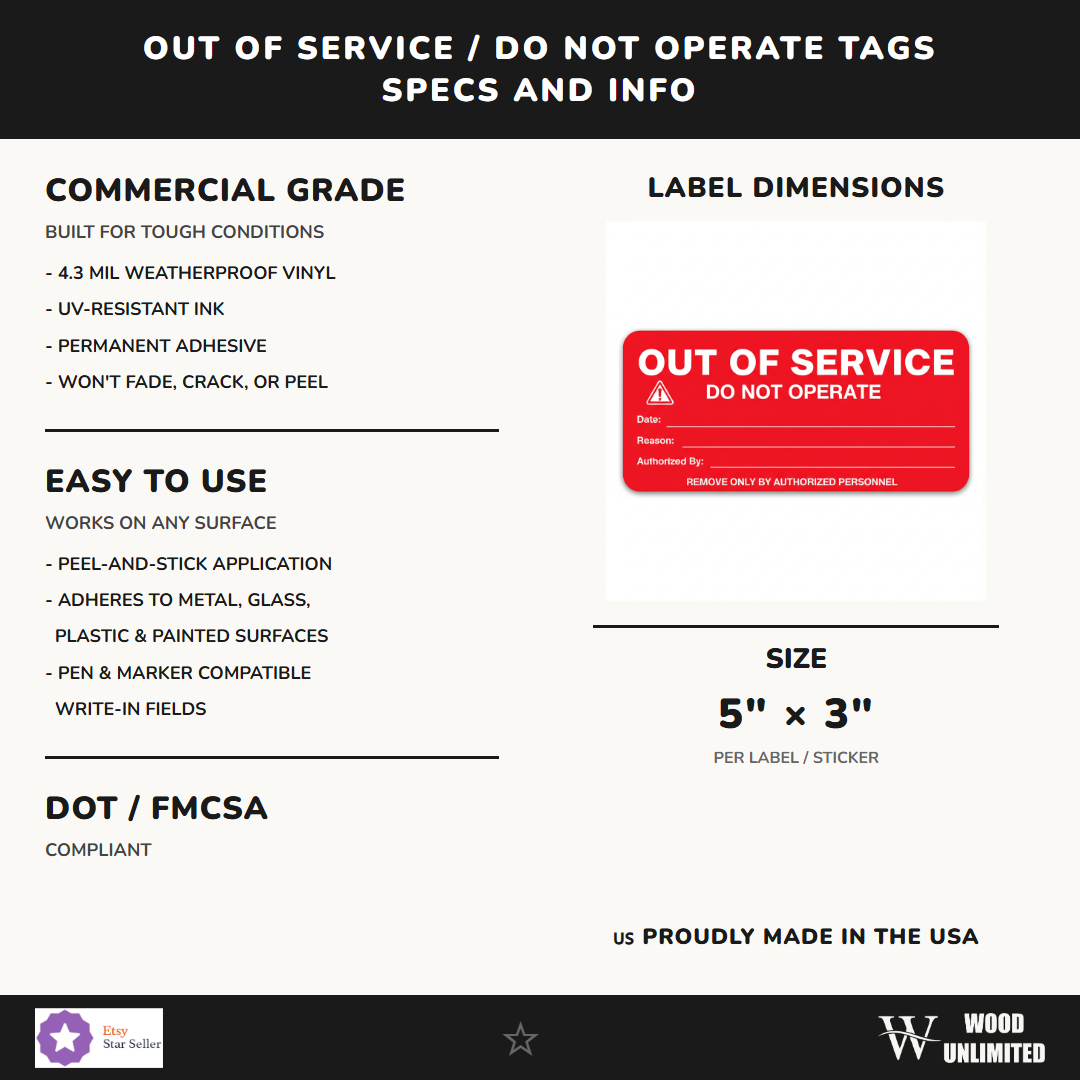 Out of Service / Do Not Operate Tags - 25 Pack - Weatherproof Vinyl