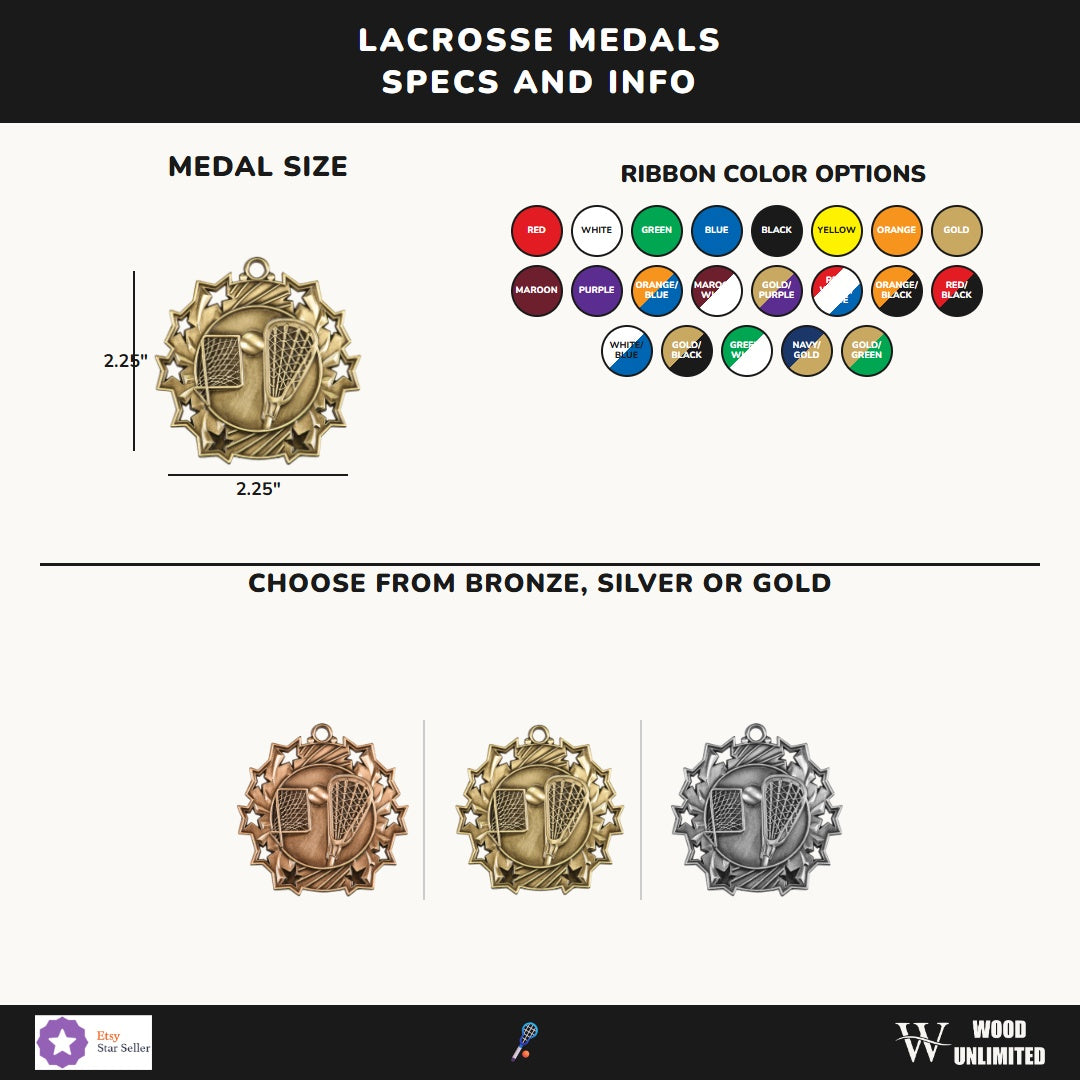 Personalized Lacrosse Team Medals, Lacrosse Player Medallions with Neck Ribbon, Lacrosse Player Awards for Players and Coa...