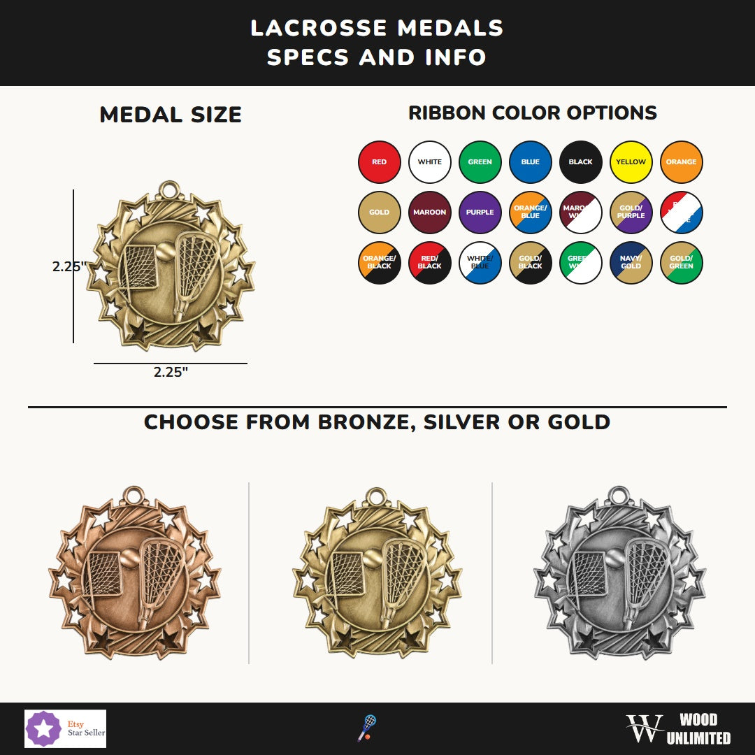 Personalized Lacrosse Team Medals, Lacrosse Player Medallions with Neck Ribbon, Lacrosse Player Awards for Players and Coa...