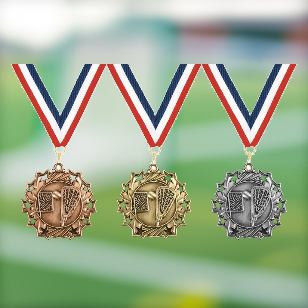 Personalized Lacrosse Team Medals, Lacrosse Player Medallions with Neck Ribbon, Lacrosse Player Awards for Players and Coa...