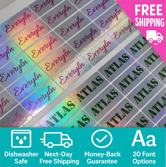 Colorful Holographic Labels | Personalized Waterproof School Supply Stickers | Perfect for Back to School!