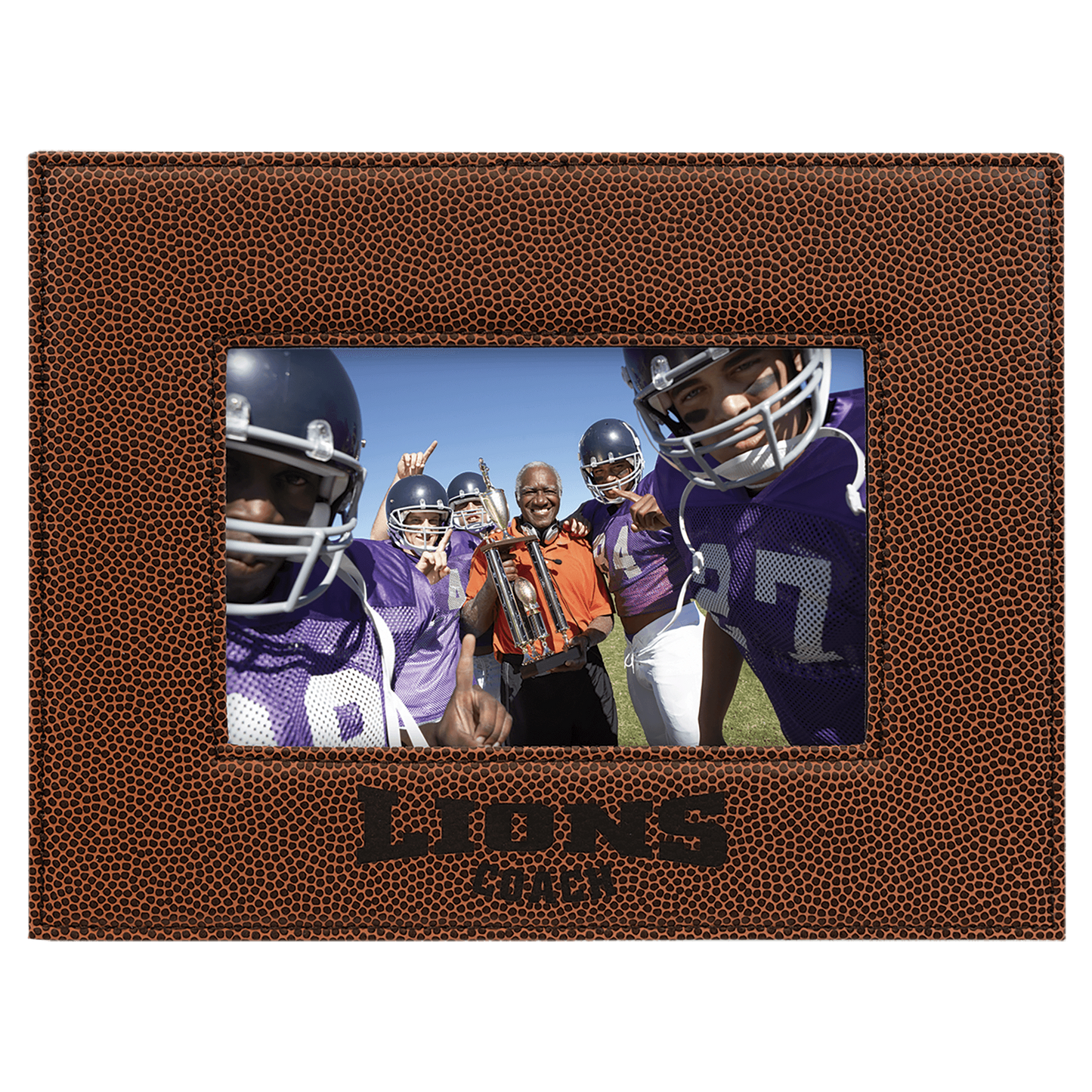Personalized Football Coach Photo Frame with Engraved Wording – Custom Team Name, Year & Coach Gift – Football Texture Picture Frame – Senior, MVP, or End-of-Season Gift