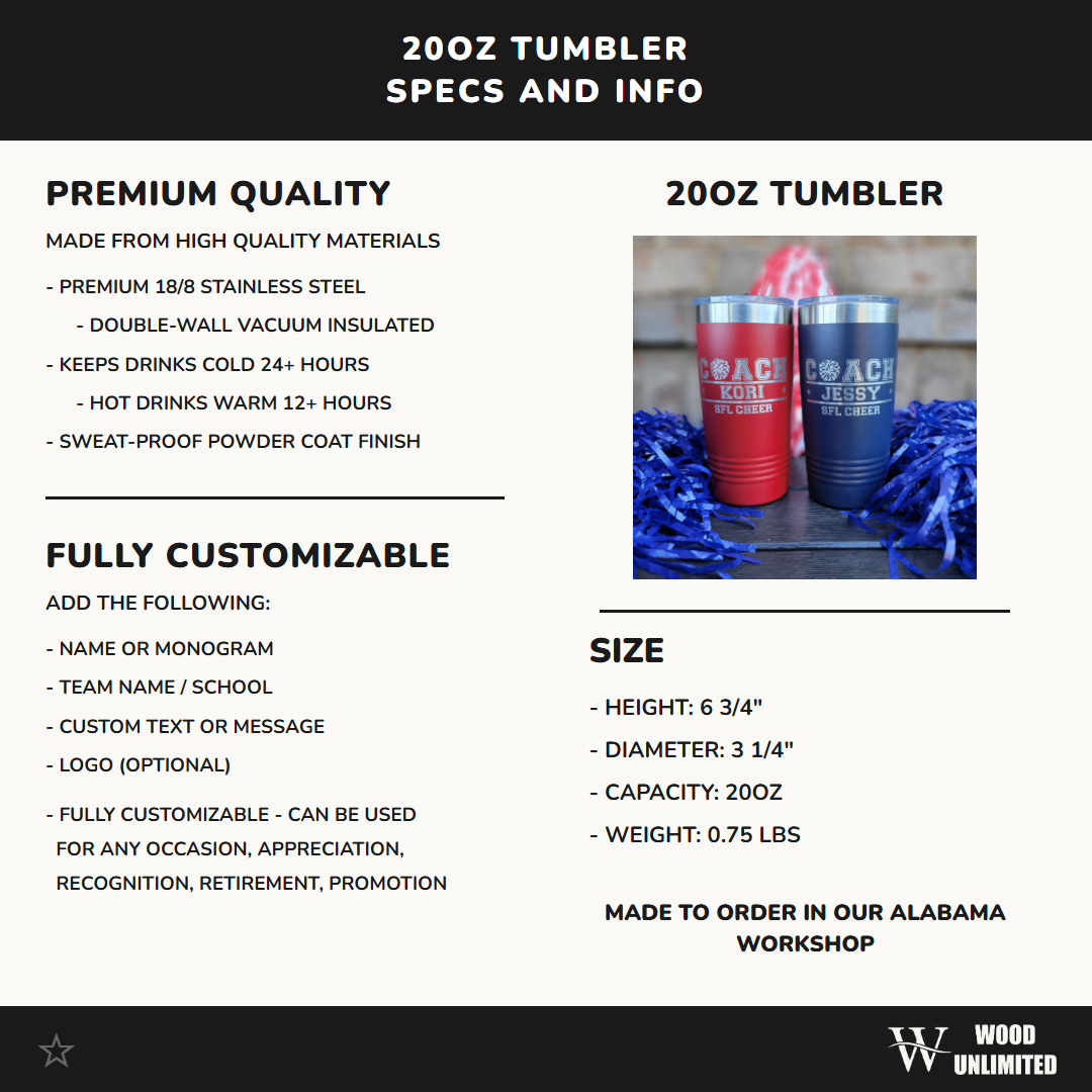 Personalized Cheer Coach Tumbler! Insulated Drink Tumbler Personalized For Cheer Coach! 20oz Cheer Coach Gift!