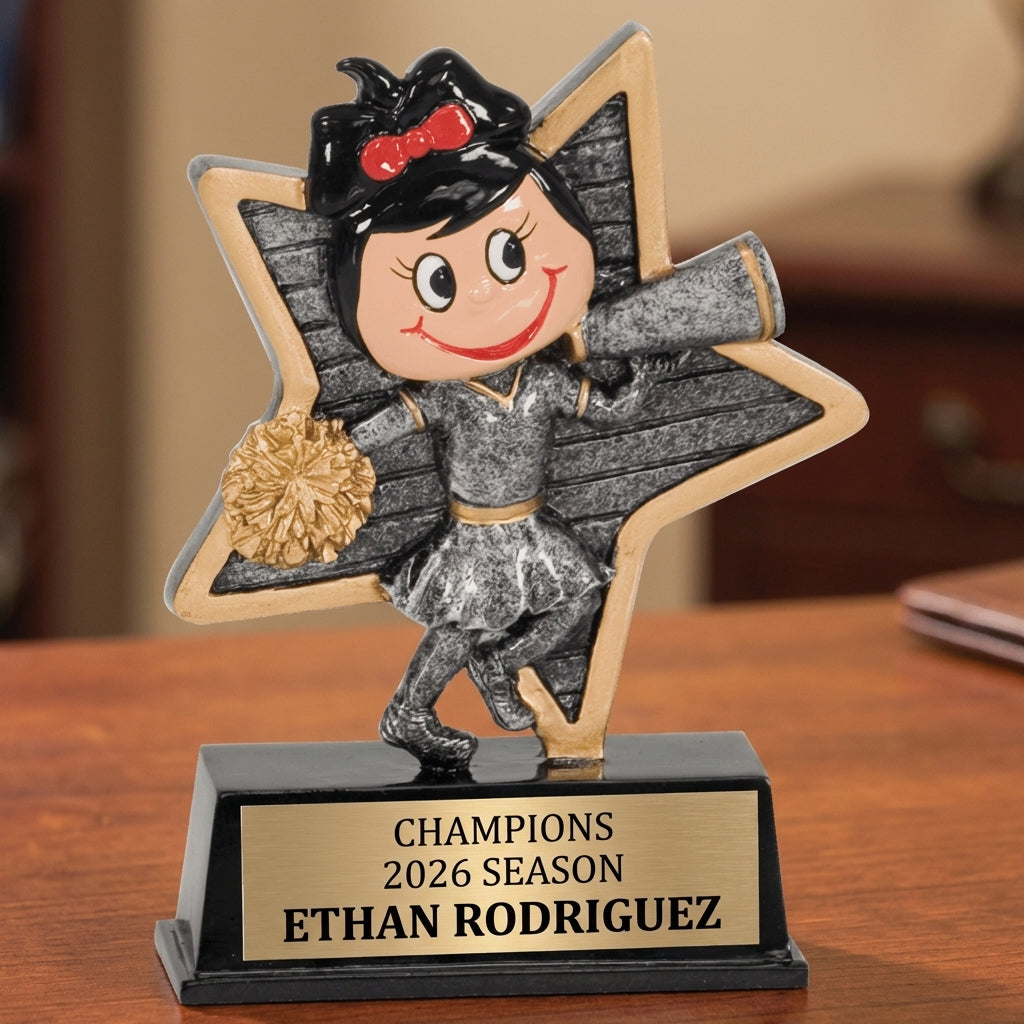 Personalized Cheer Trophy 5" - Custom Engraved LPR for Team, Coach & MVP - View 2