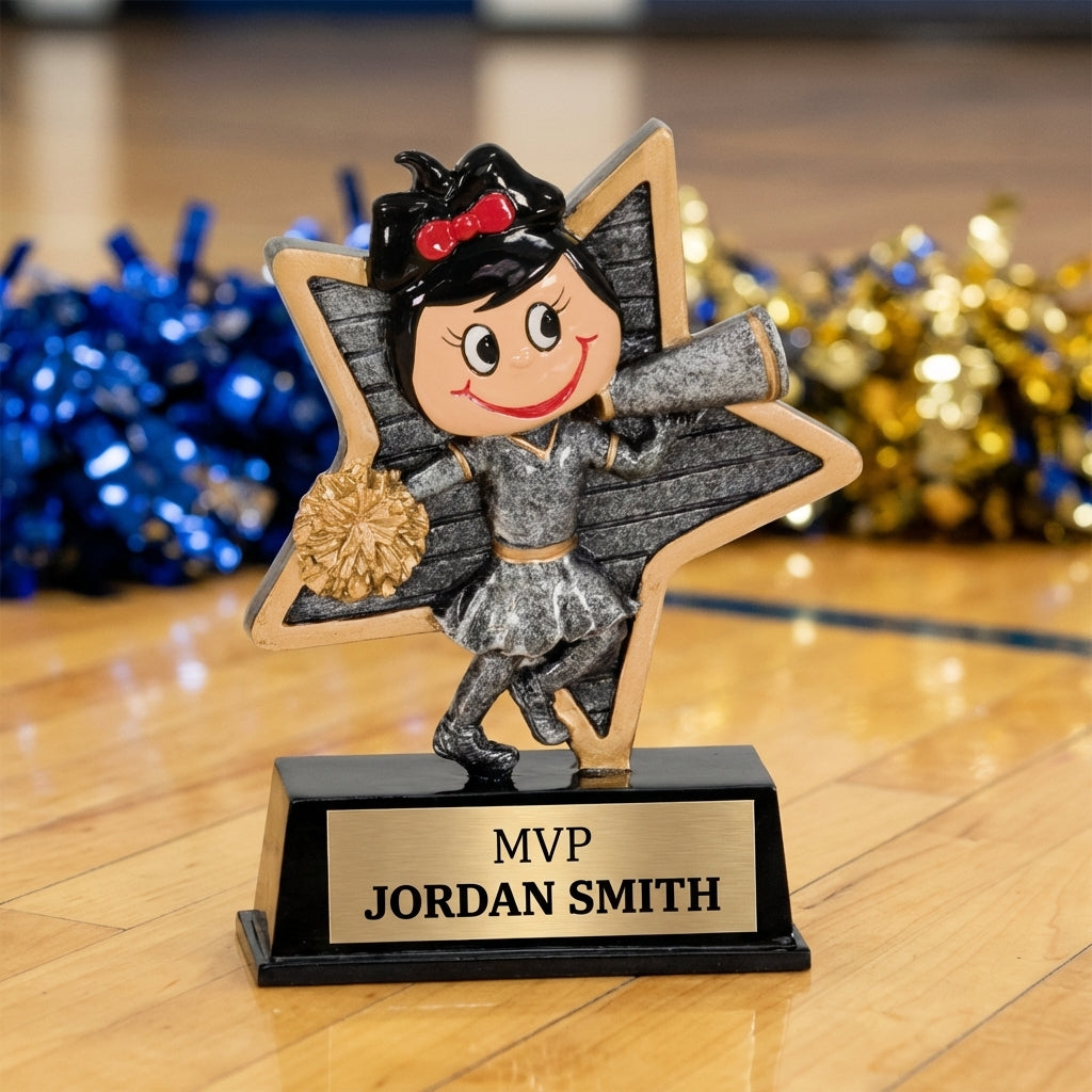 Personalized Cheer Trophy 5" - Custom Engraved LPR for Team, Coach & MVP - View 3