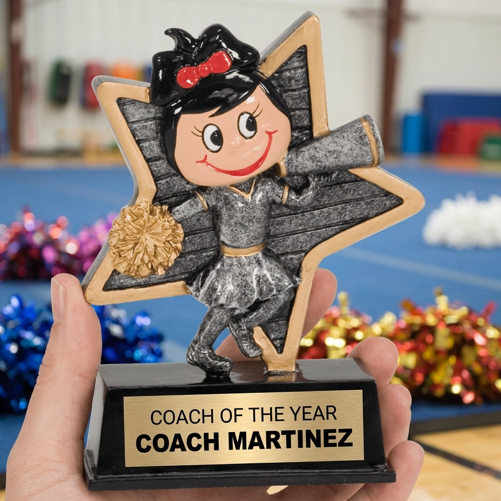 Personalized Cheer Trophy 5" - Custom Engraved LPR for Team, Coach & MVP - View 5