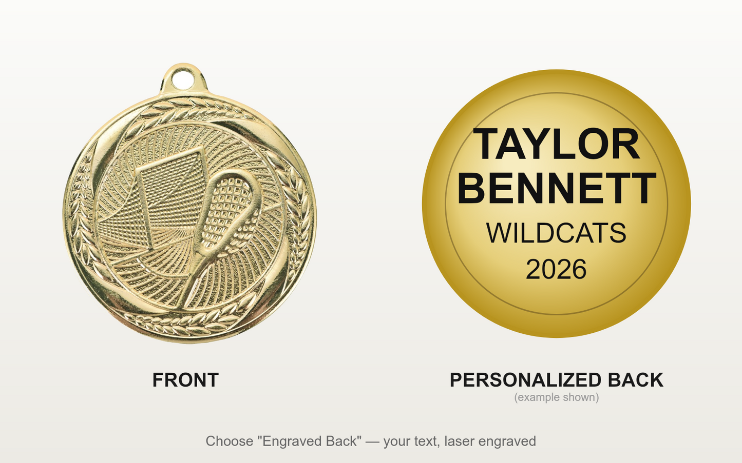 Personalized Lacrosse Medals with Neck Ribbon - Gold - Custom Engraved