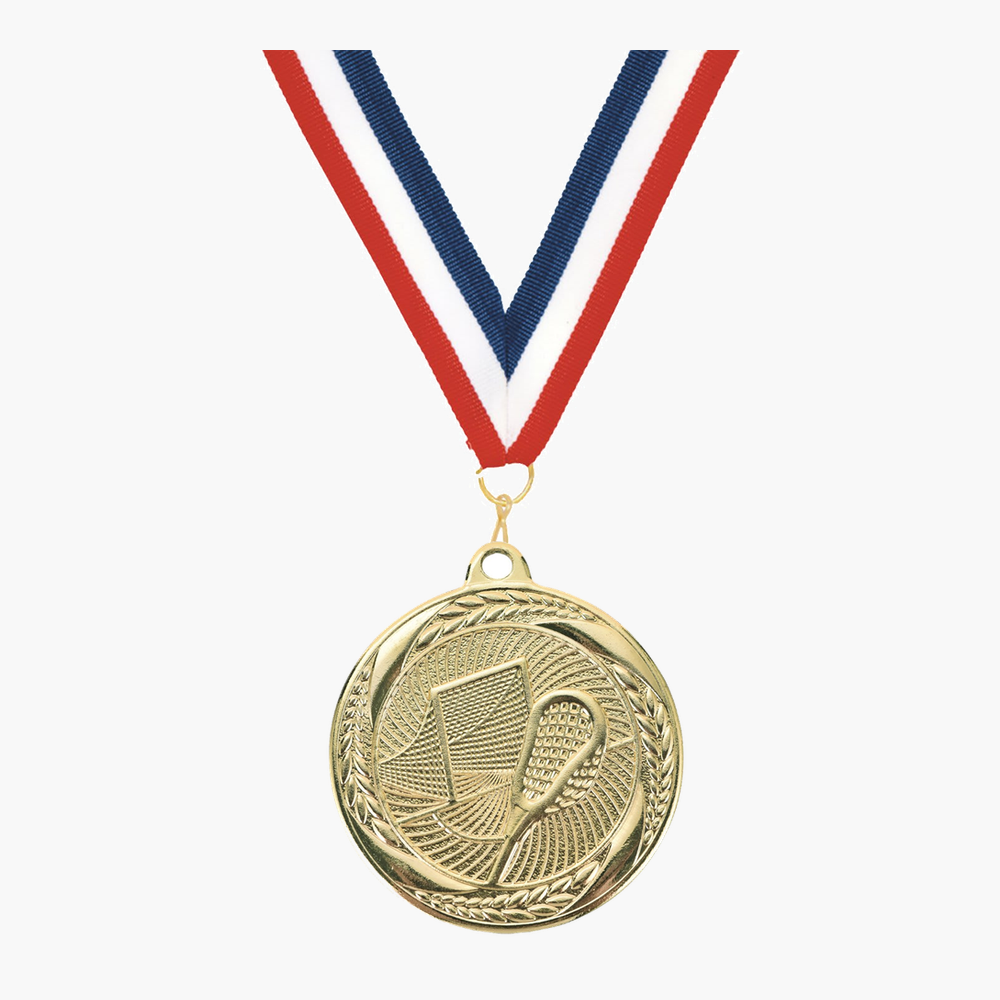 Personalized Lacrosse Medals with Neck Ribbon - Gold - Custom Engraved