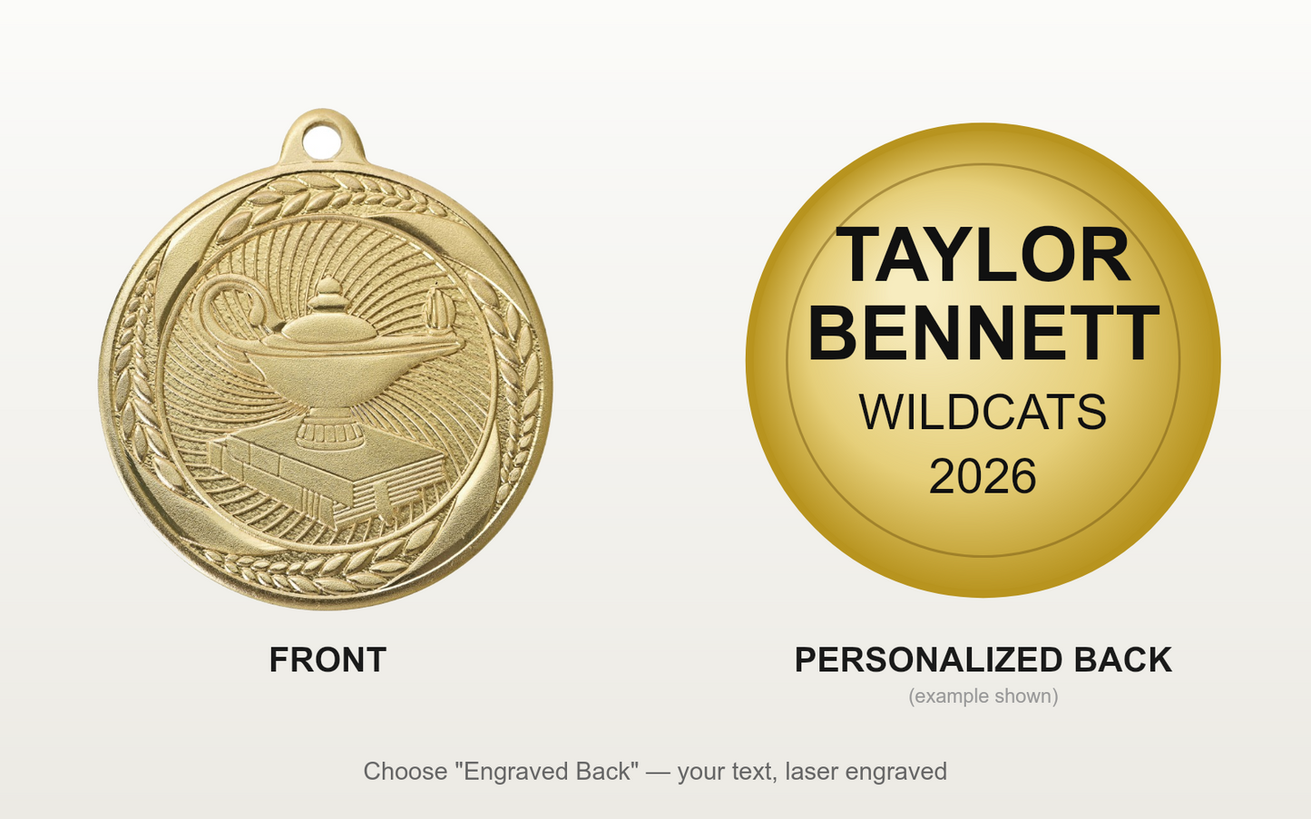 Personalized Lamp of Knowledge Medals with Neck Ribbon - Gold Silver Bronze - Custom Engraved