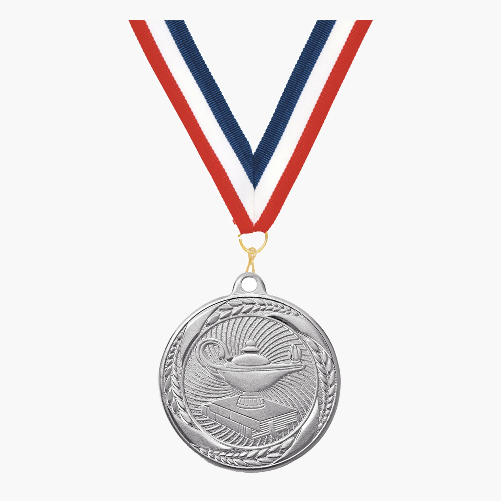 Personalized Lamp of Knowledge Medals with Neck Ribbon - Gold Silver Bronze - Custom Engraved