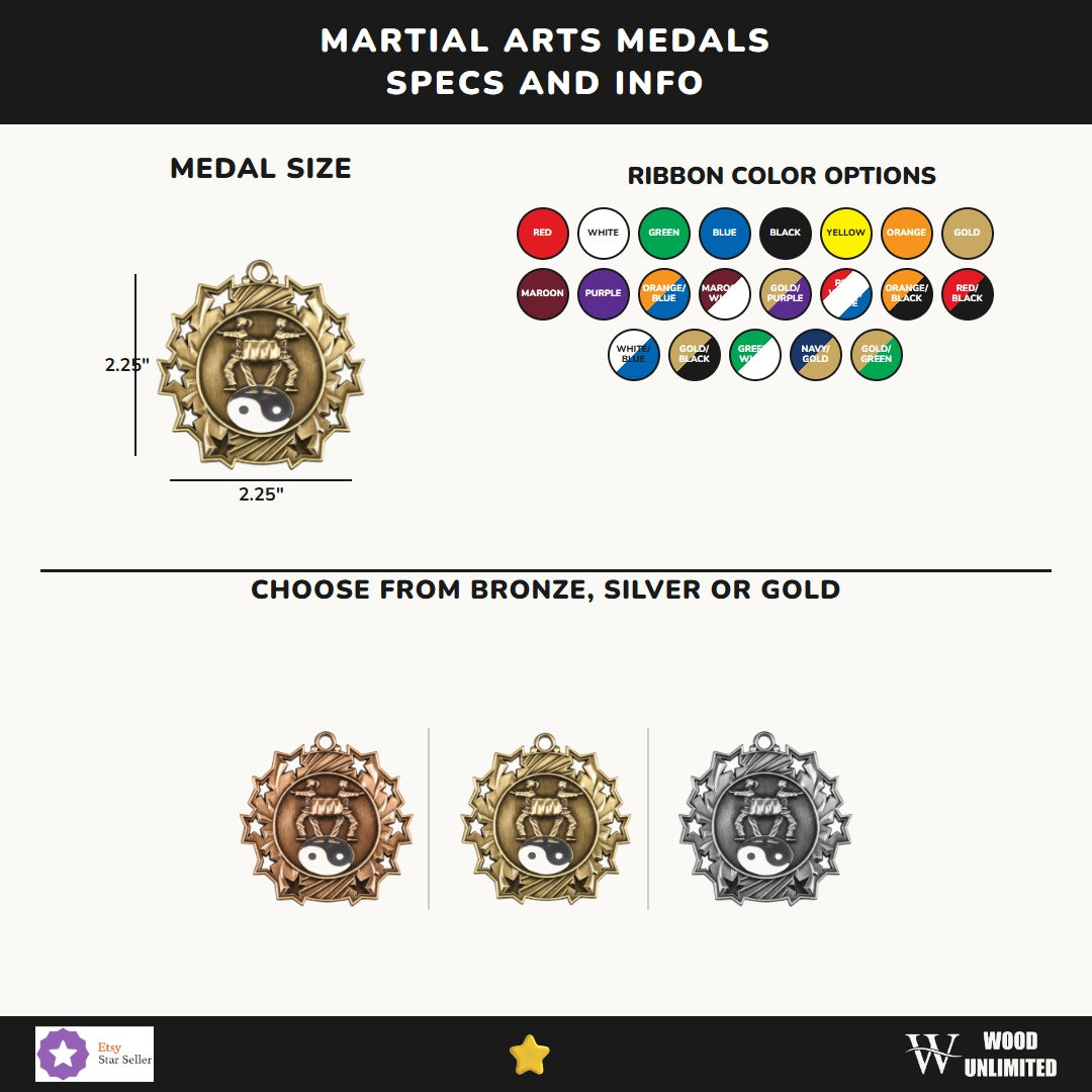 Personalized Martial Arts Team Medals, Martial Artist Medallions with Neck Ribbon, Martial Artist Awards for Players and C...