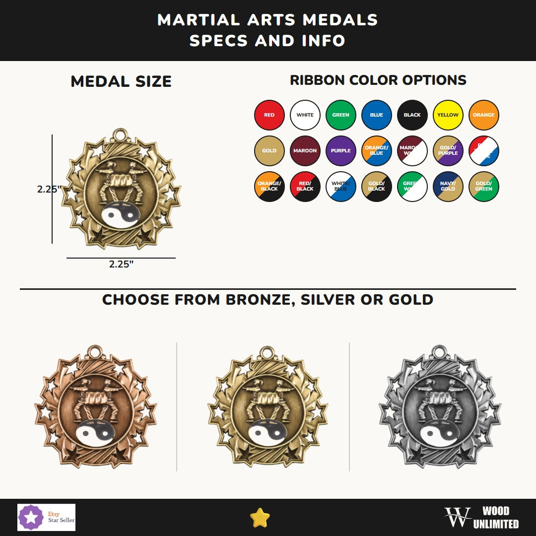 Personalized Martial Arts Team Medals, Martial Artist Medallions with Neck Ribbon, Martial Artist Awards for Players and C...