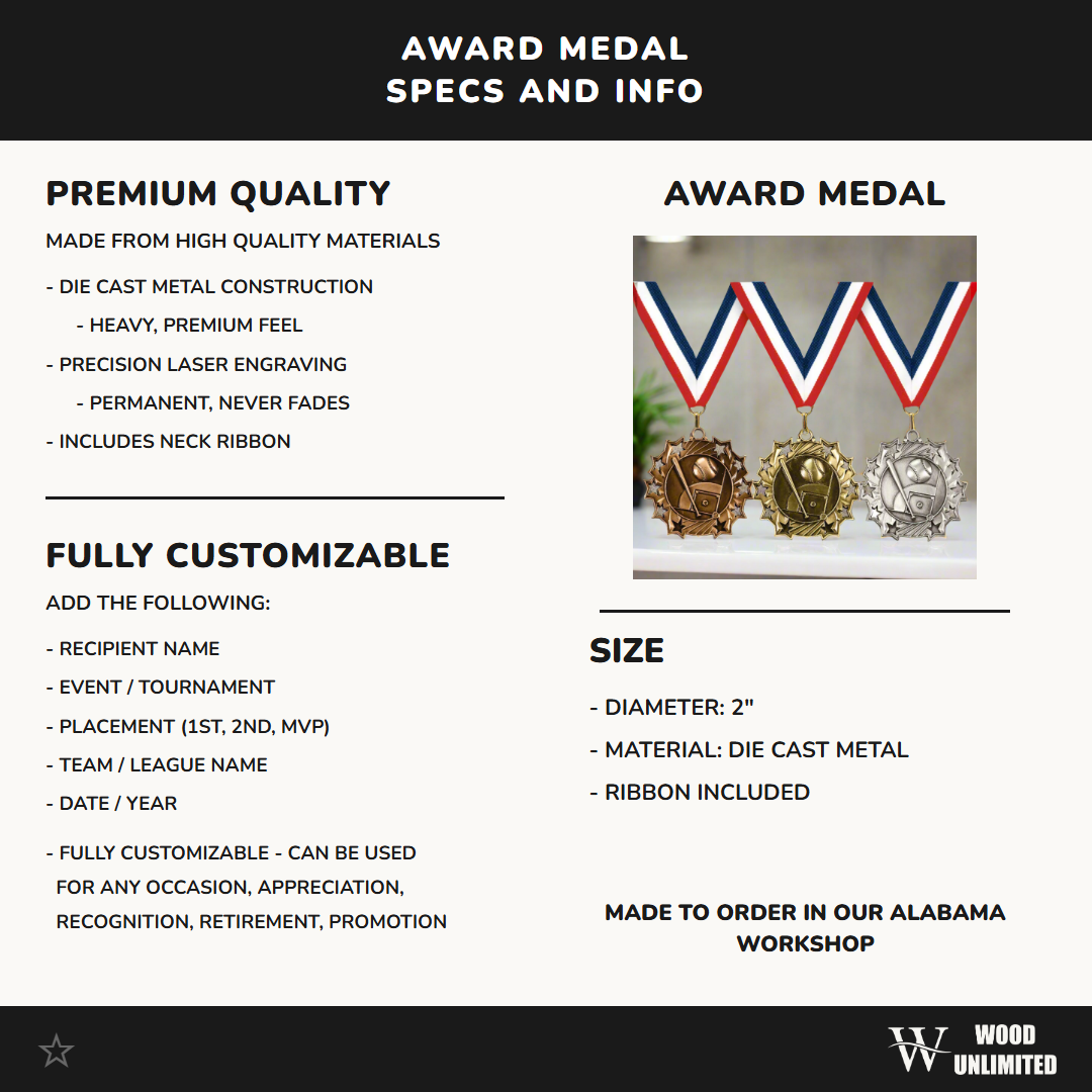 2 1/4" Baseball Team Bulk Medals for Tournaments, Championships, Teams and Coaches