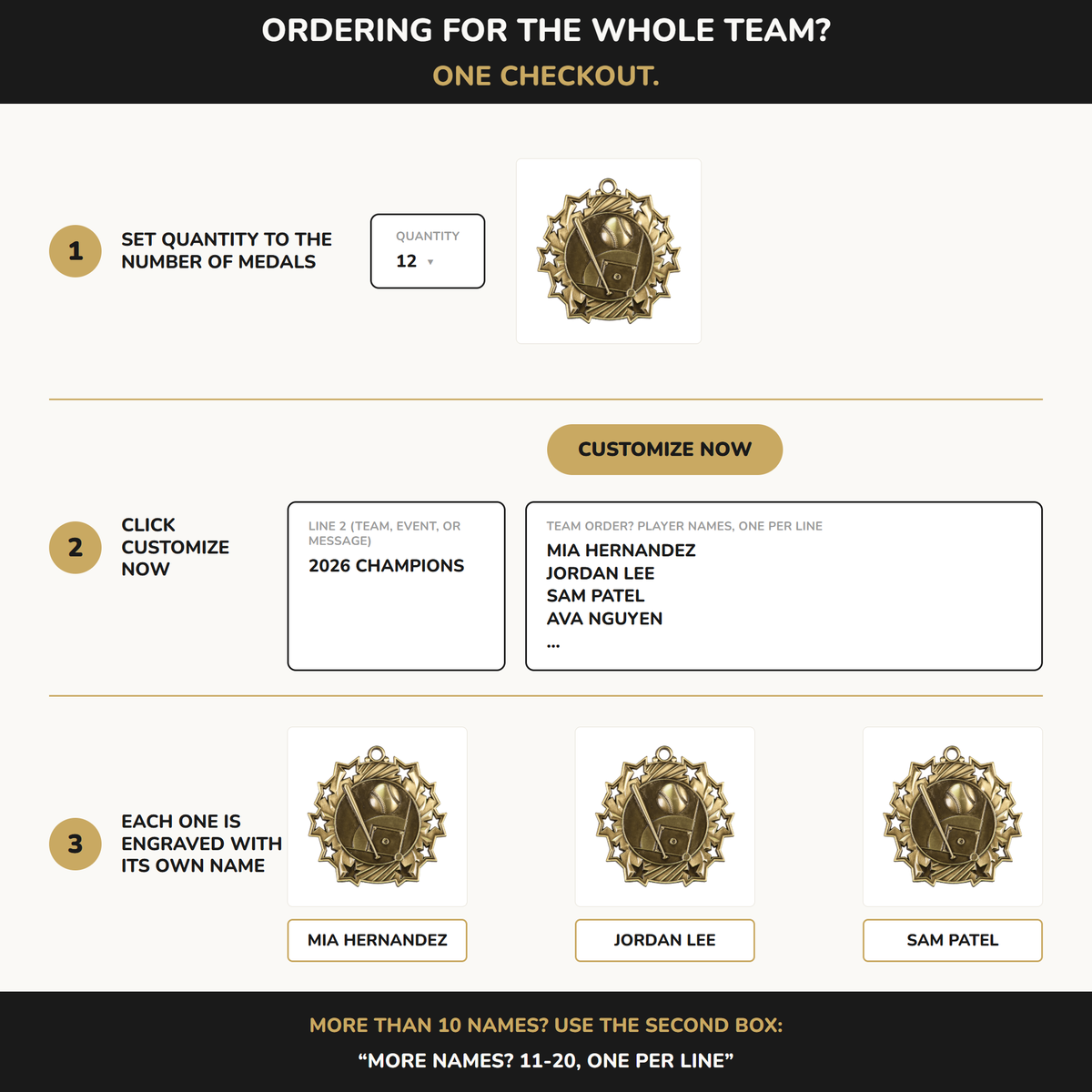 2 1/4" Baseball Team Bulk Medals for Tournaments, Championships, Teams and Coaches