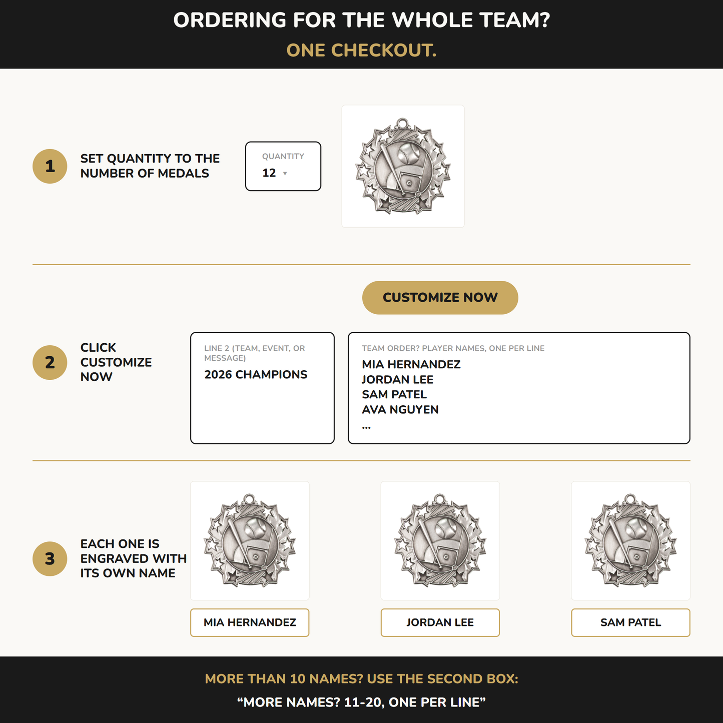 2 1/4" Baseball Team Bulk Medals for Tournaments, Championships, Teams and Coaches