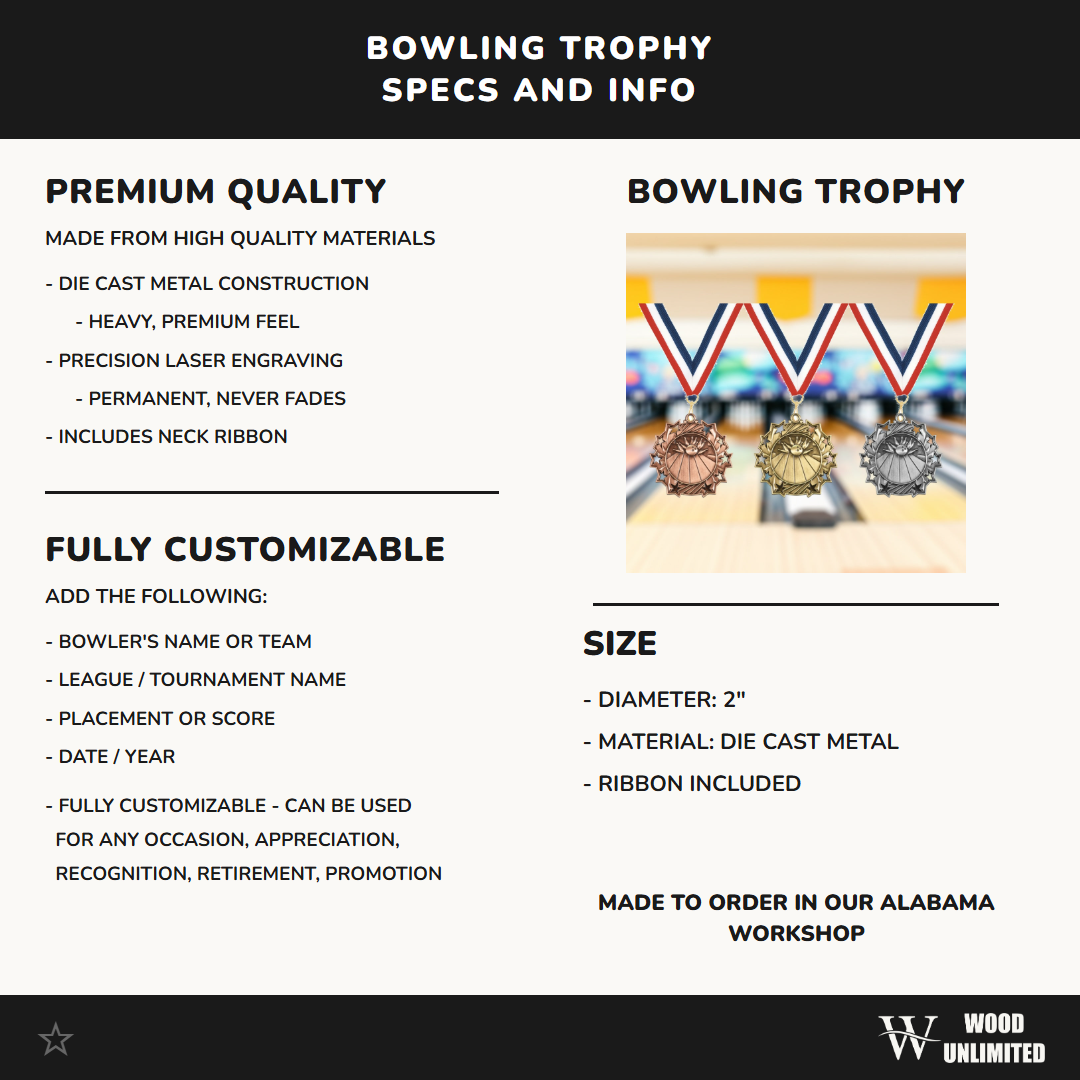 Personalized Bowling Team Medals, Bowler Medallions with Neck Ribbon, Bowler Awards for Players and Coaches