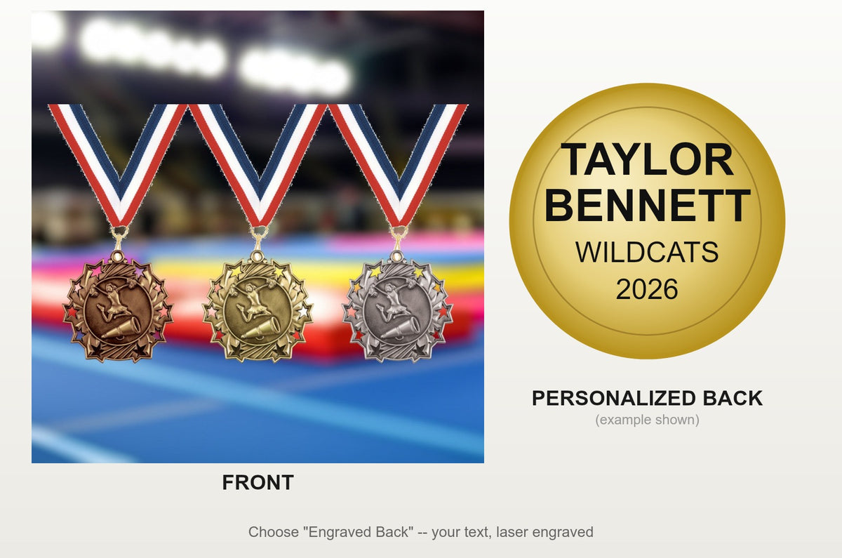 Personalized Cheerleading Team Medals, Cheerleader Medallions with Neck Ribbon, Cheerleader Awards for Players and Coaches