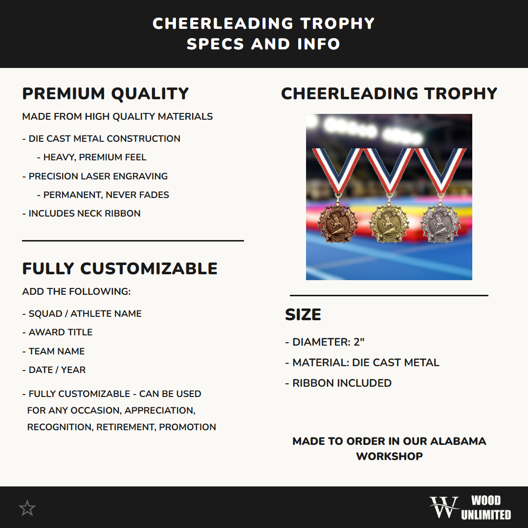 Personalized Cheerleading Team Medals, Cheerleader Medallions with Neck Ribbon, Cheerleader Awards for Players and Coaches