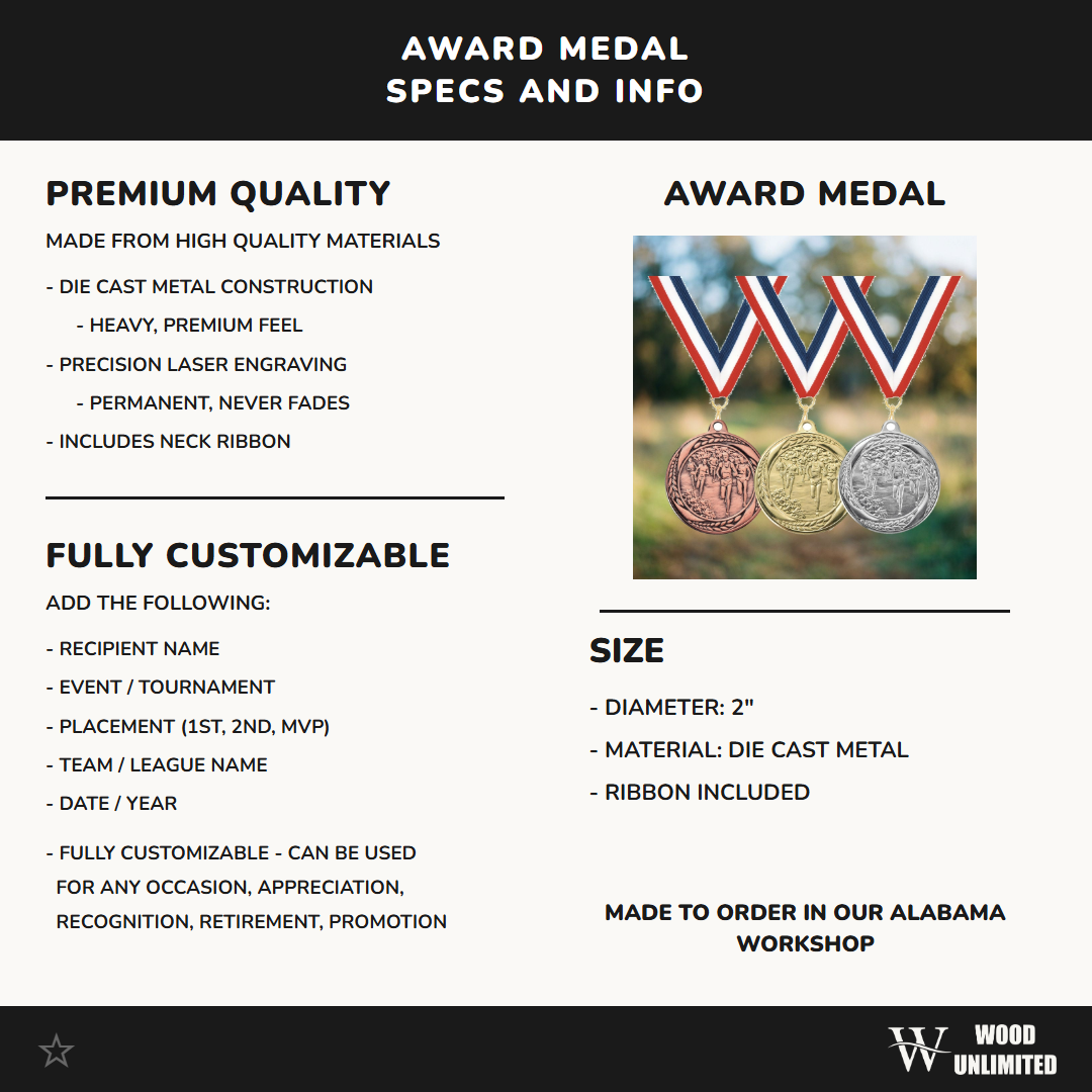 Personalized Cross Country Medals with Neck Ribbon - Gold Silver Bronze - Custom Engraved