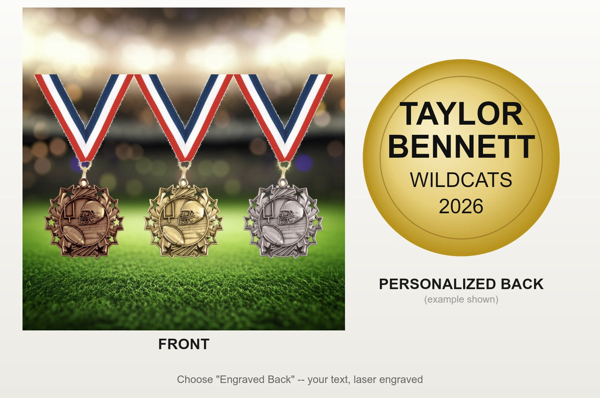 Personalized Football Team Medals, Football Player Medallions with Neck Ribbon, Football Player Awards for Players and Coaches
