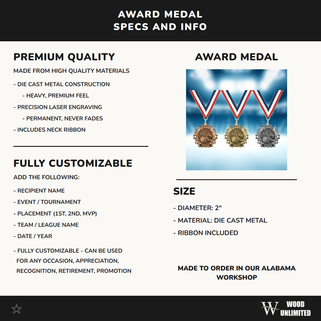 Personalized Hockey Team Medals, Hockey Player Medallions with Neck Ribbon, Hockey Player Awards for Players and Coaches