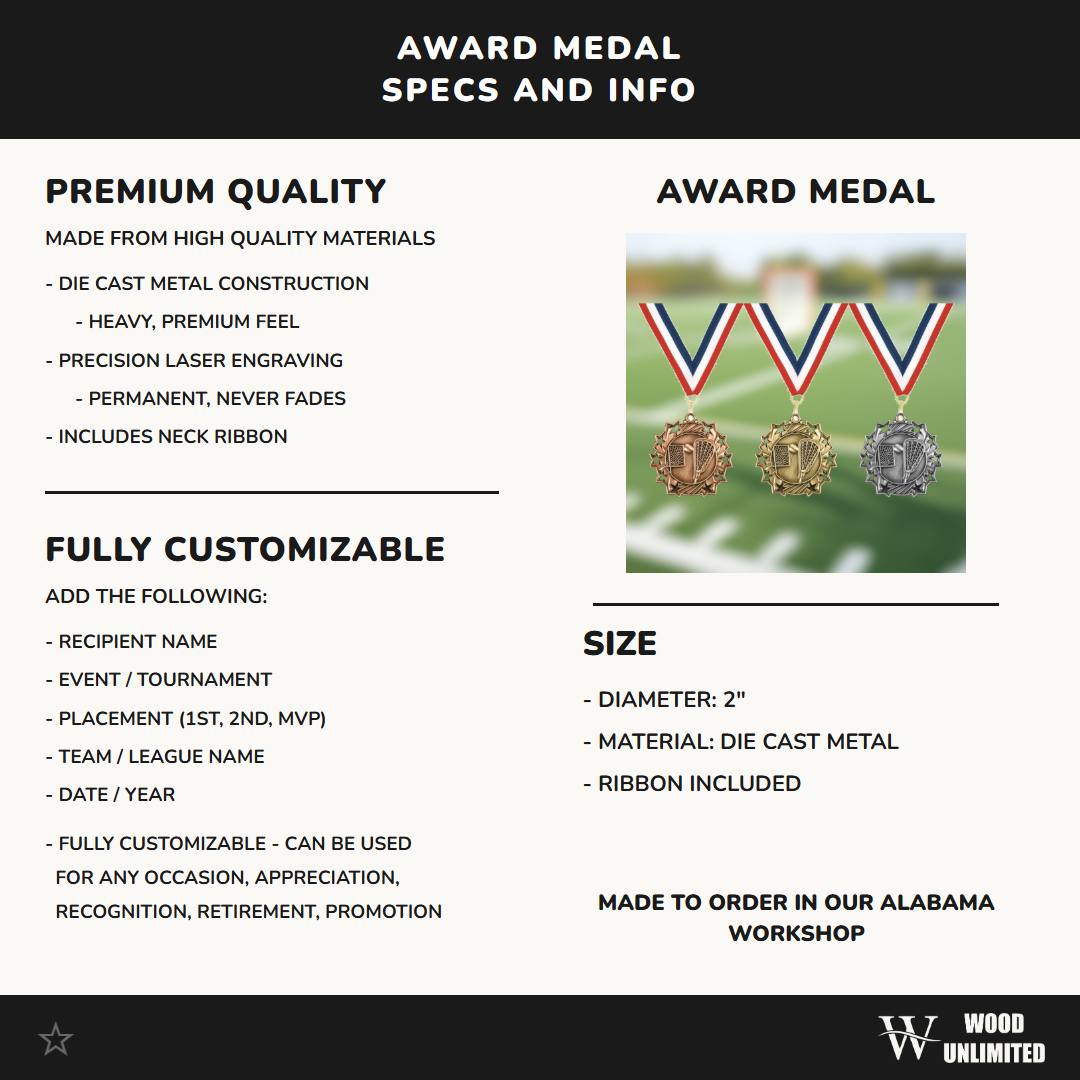 Personalized Lacrosse Team Medals, Lacrosse Player Medallions with Neck Ribbon, Lacrosse Player Awards for Players and Coaches