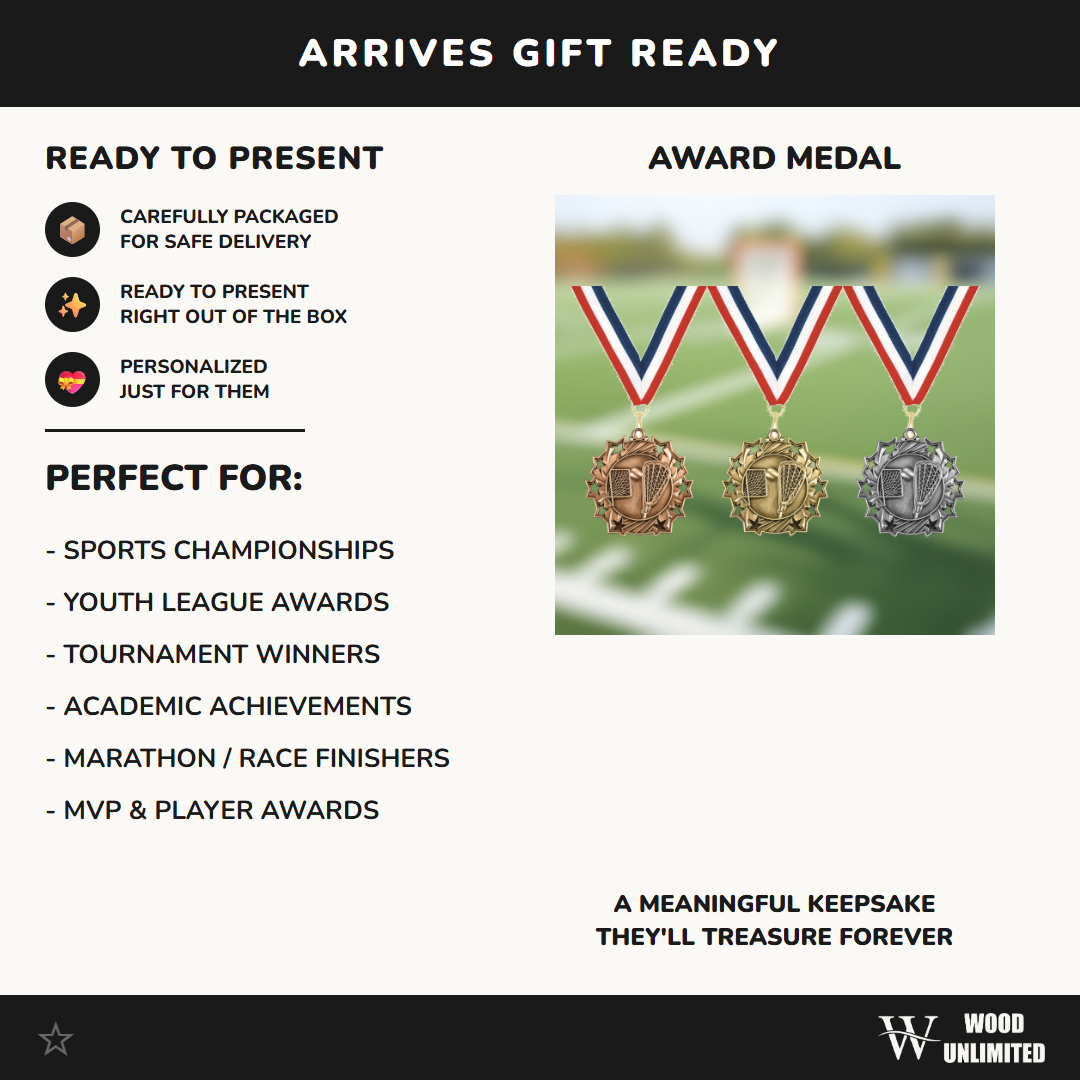 Personalized Lacrosse Team Medals, Lacrosse Player Medallions with Neck Ribbon, Lacrosse Player Awards for Players and Coaches