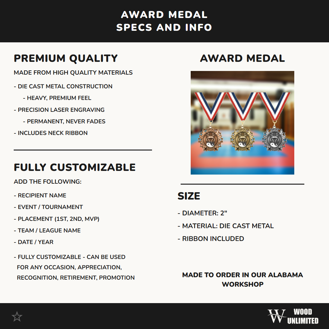 Personalized Martial Arts Team Medals, Martial Artist Medallions with Neck Ribbon, Martial Artist Awards for Players and Coaches