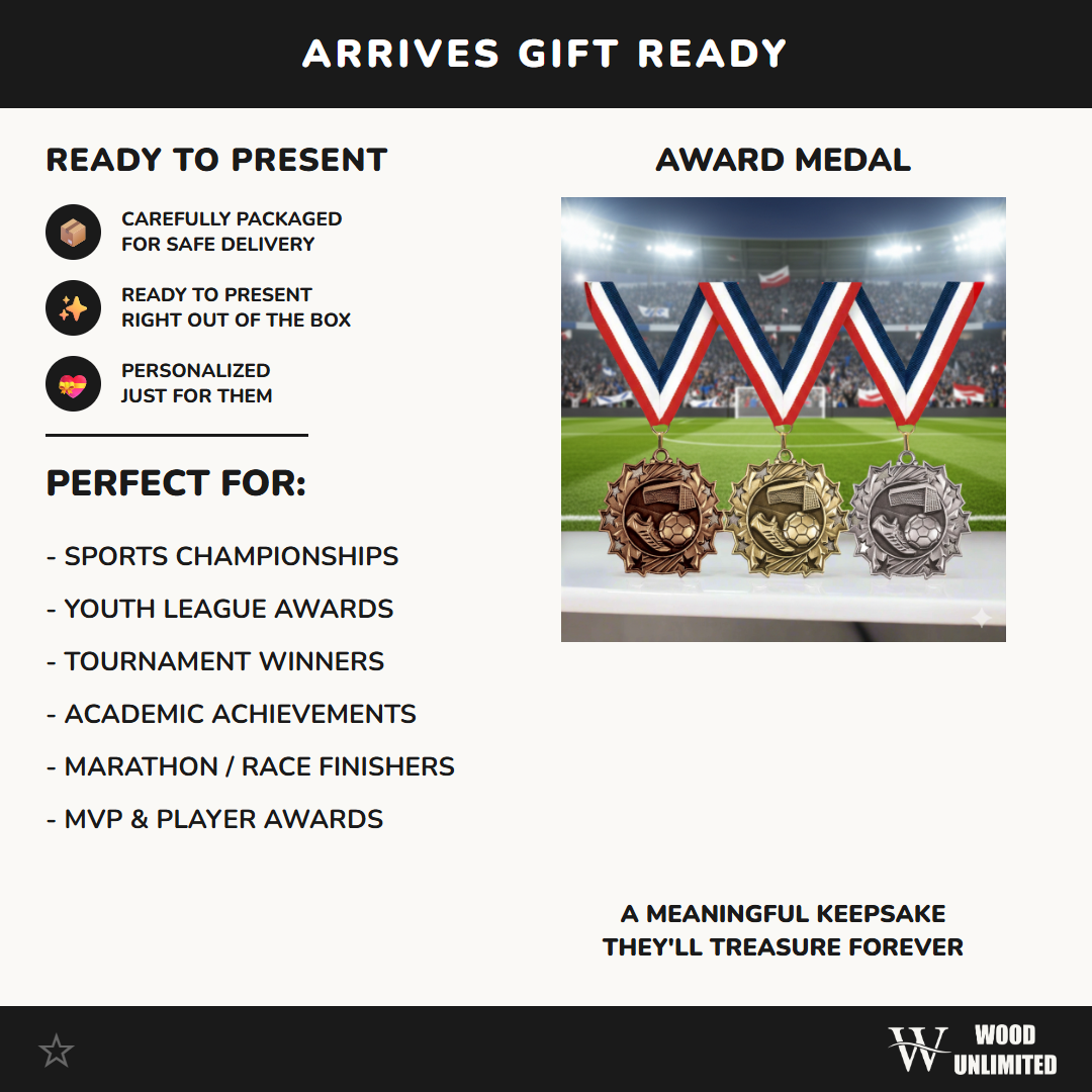 Personalized Soccer Team Medals, Soccer Player Medallions with Neck Ribbon, Soccer Player Awards for Players and Coaches