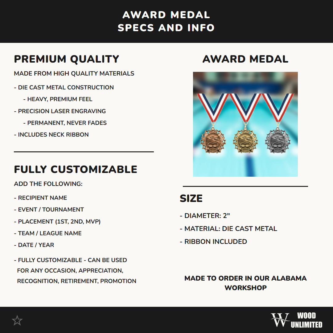 Personalized Swimming Team Medals, Swimmer Medallions with Neck Ribbon, Swimmer Awards for Players and Coaches