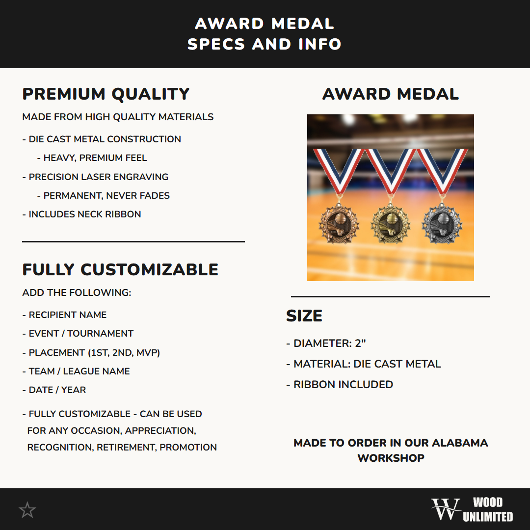 Personalized Volleyball Team Medals, Volleyball Player Medallions with Neck Ribbon, Volleyball Player Awards for Players and Coaches