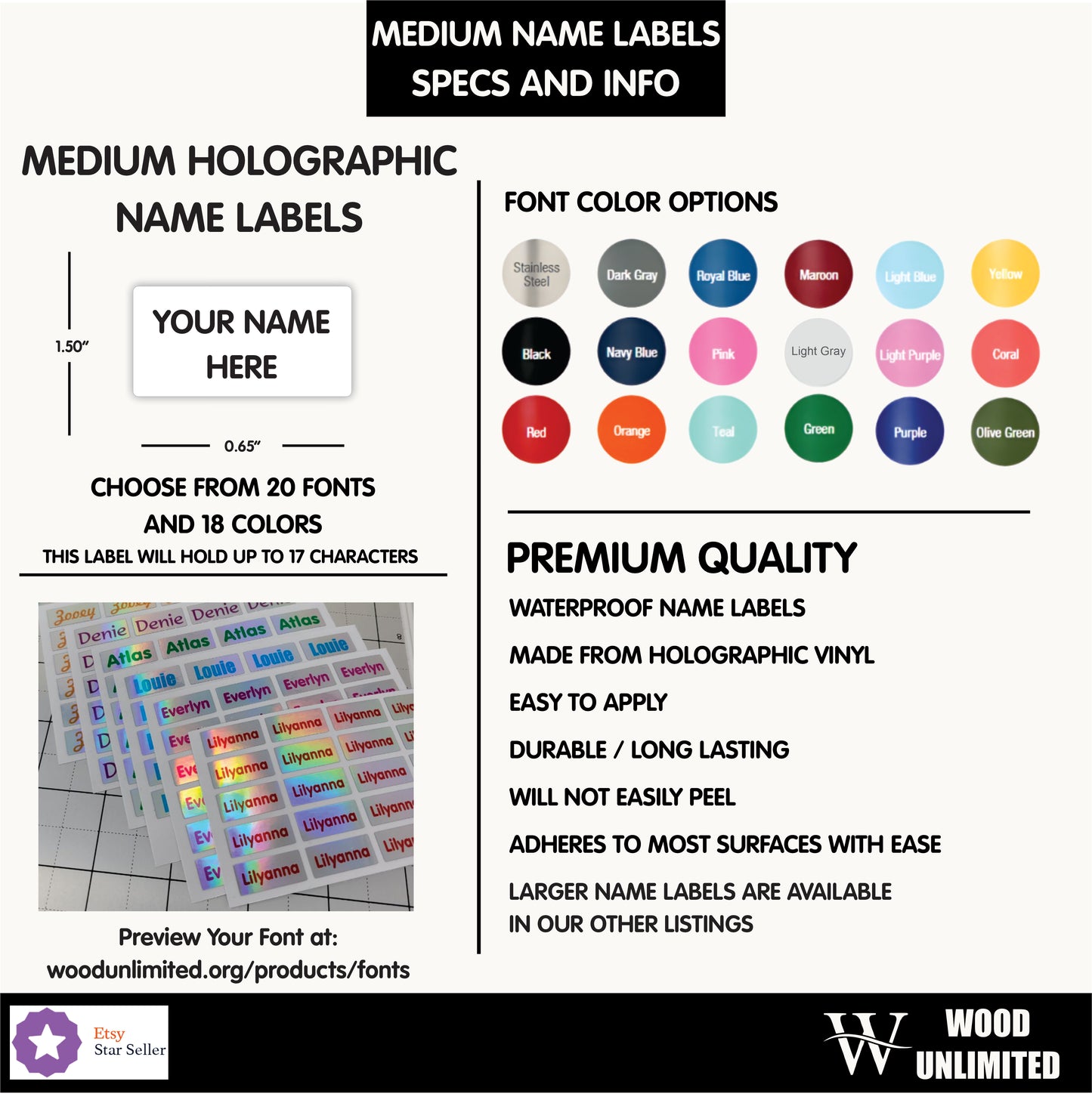 Personalized Holographic Name Stickers - Vibrant Colors, Waterproof Name Labels, Ideal for Daycare & School Use
