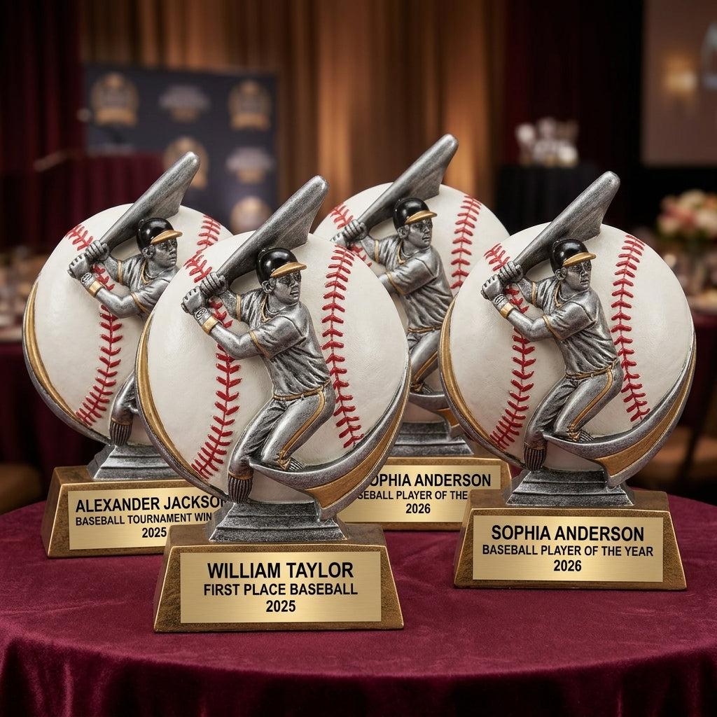 Customer reviews for Wood Unlimited personalized baseball trophies with 5-star ratings and trust badges