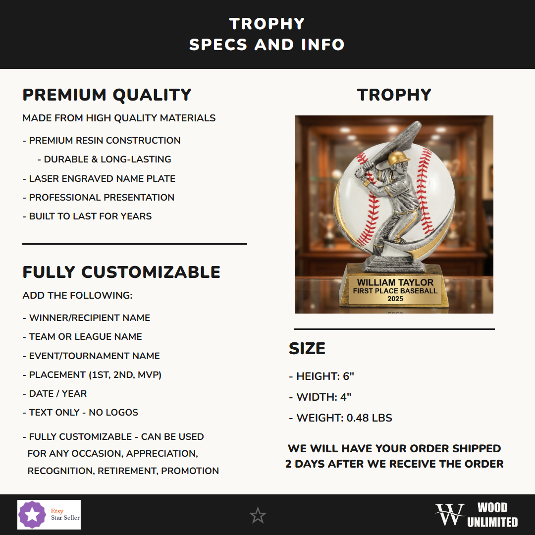 Baseball Award Trophy 6"
