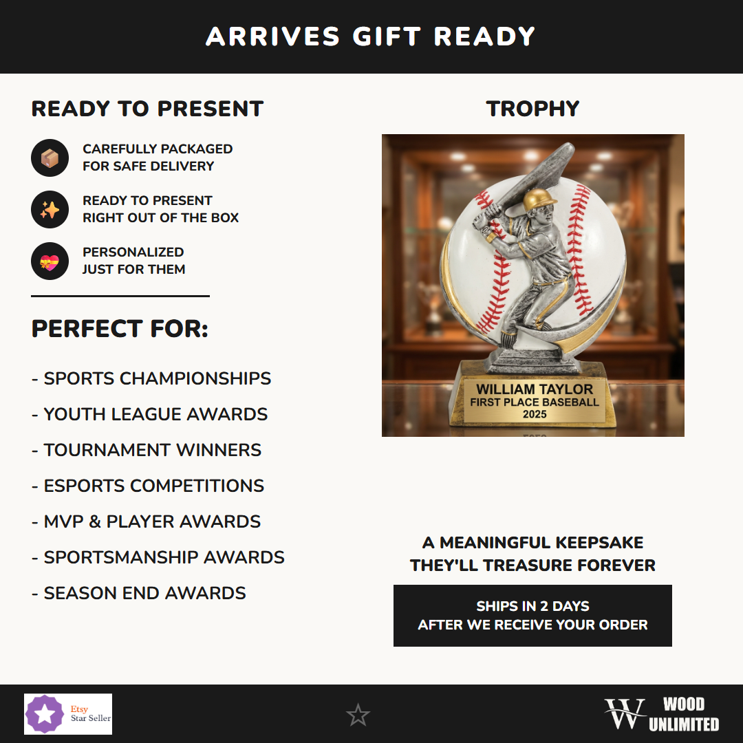 Personalized baseball trophy ideal for tournament champions, MVP recognition, and school athletics
