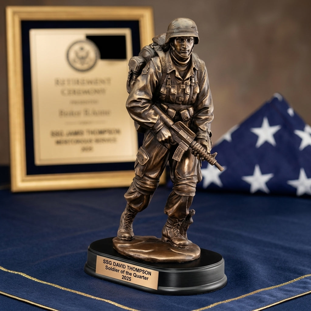 Military Trophy Award | Personalized | Custom Engraved | Retirement Gift | Service Recognition | Patriotic Decor - View 2