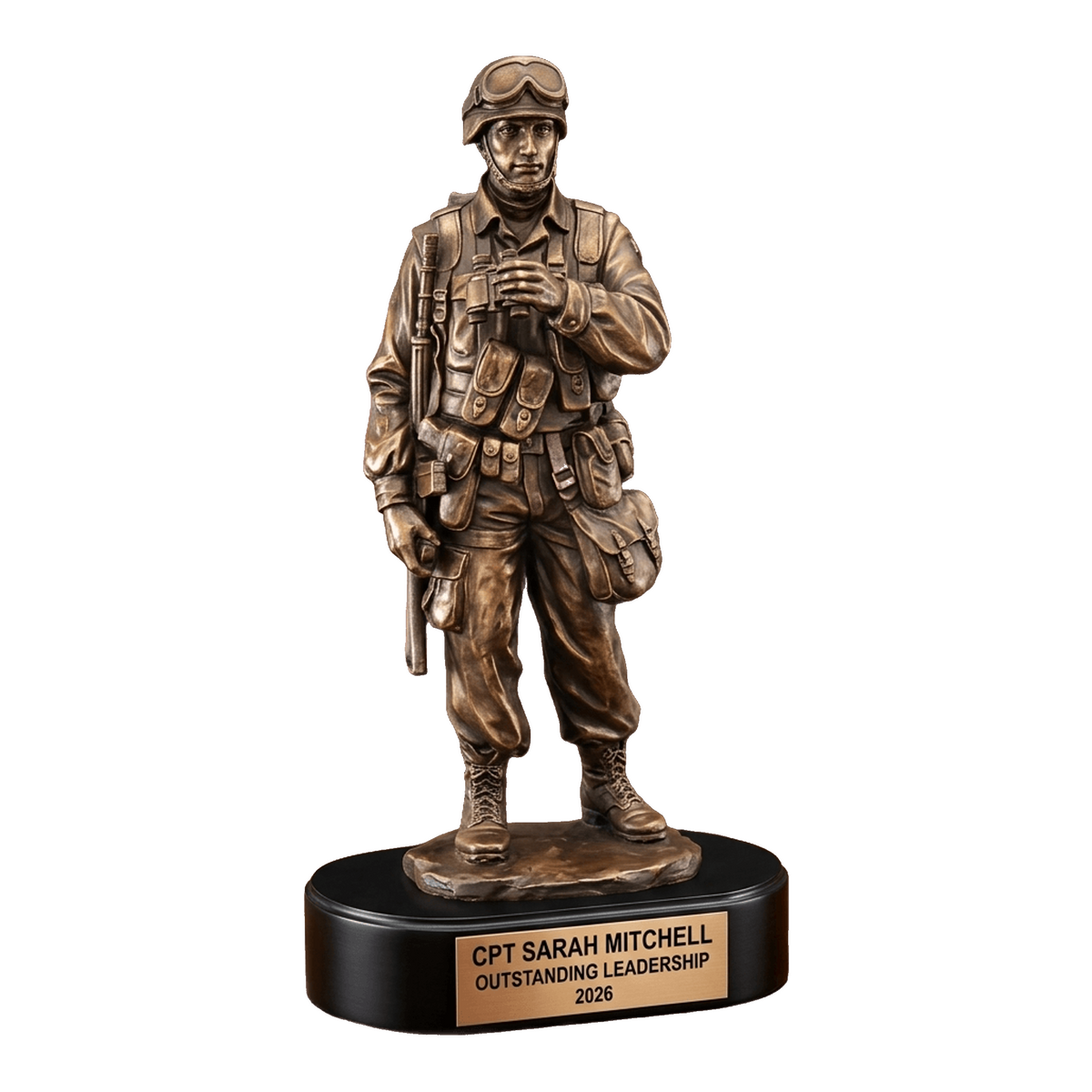 Personalized Military Trophy, Custom Engraved Soldier with Binoculars Award, Recon Veteran Gift