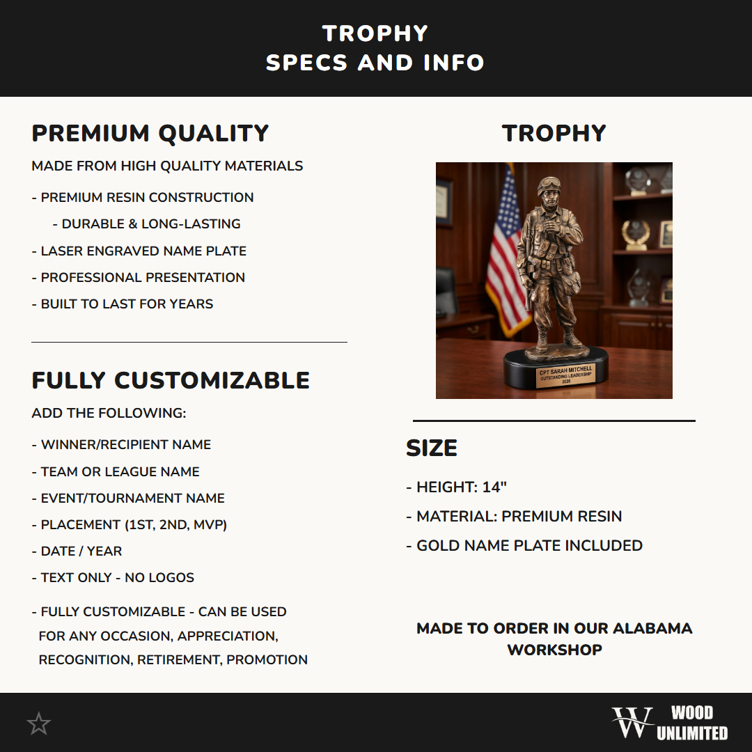 Personalized Military Trophy, Custom Engraved Soldier with Binoculars Award, Recon Veteran Gift