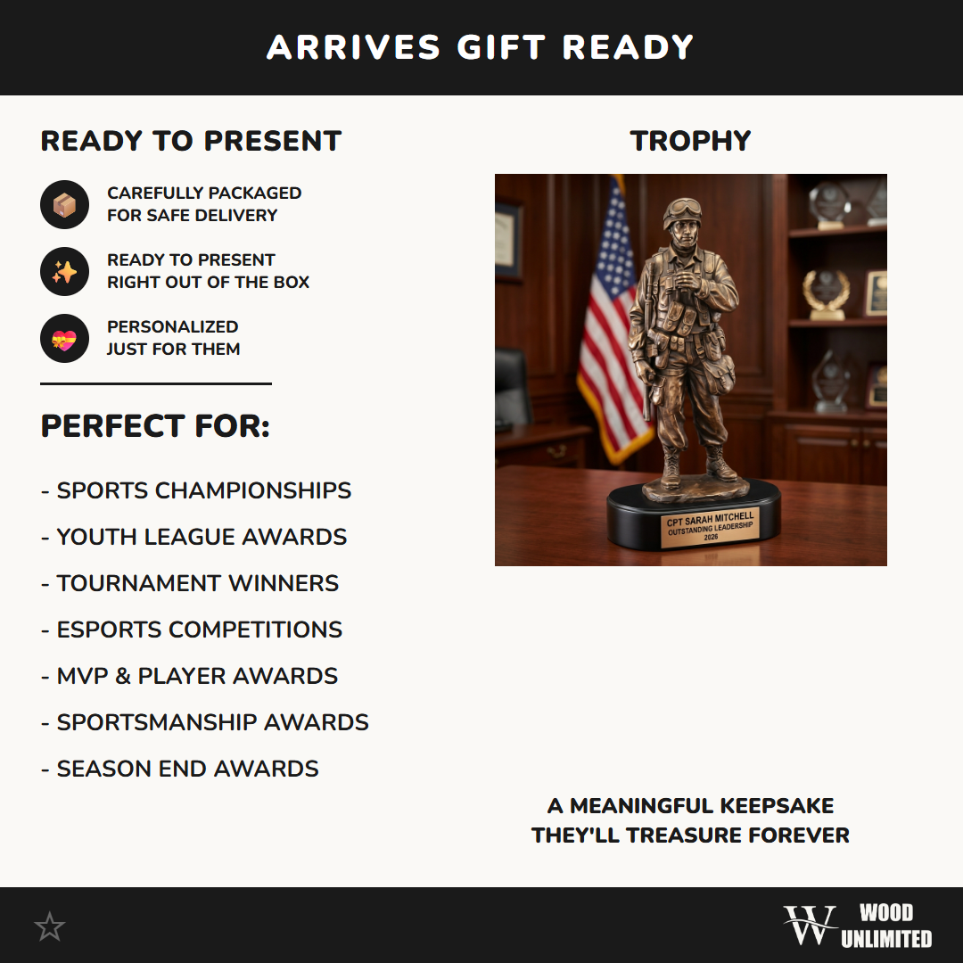 Personalized Military Trophy, Custom Engraved Soldier with Binoculars Award, Recon Veteran Gift