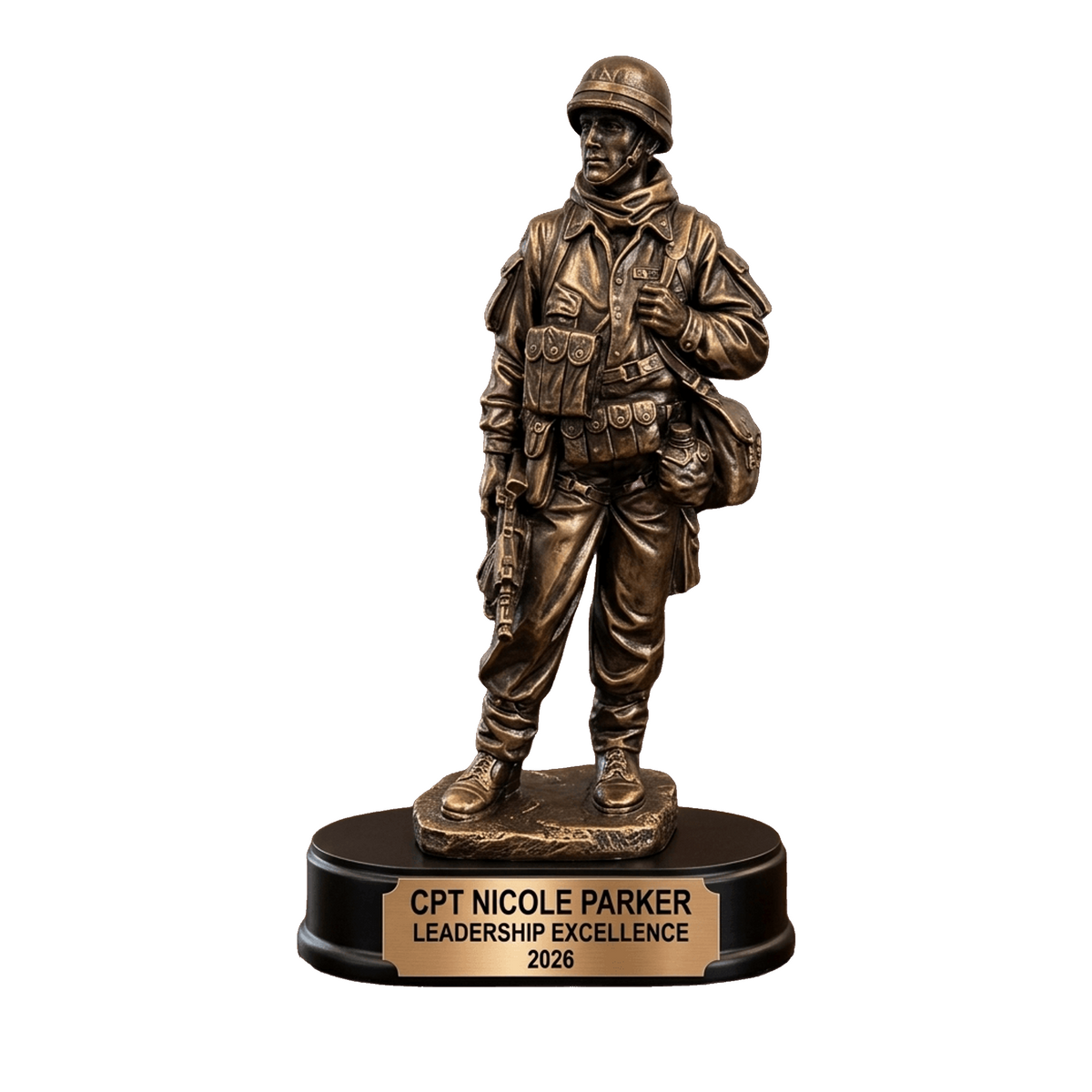 Military Award Trophy - Personalized Army Soldier Figure - Custom Engraved Name Plate - Wood Unlimited